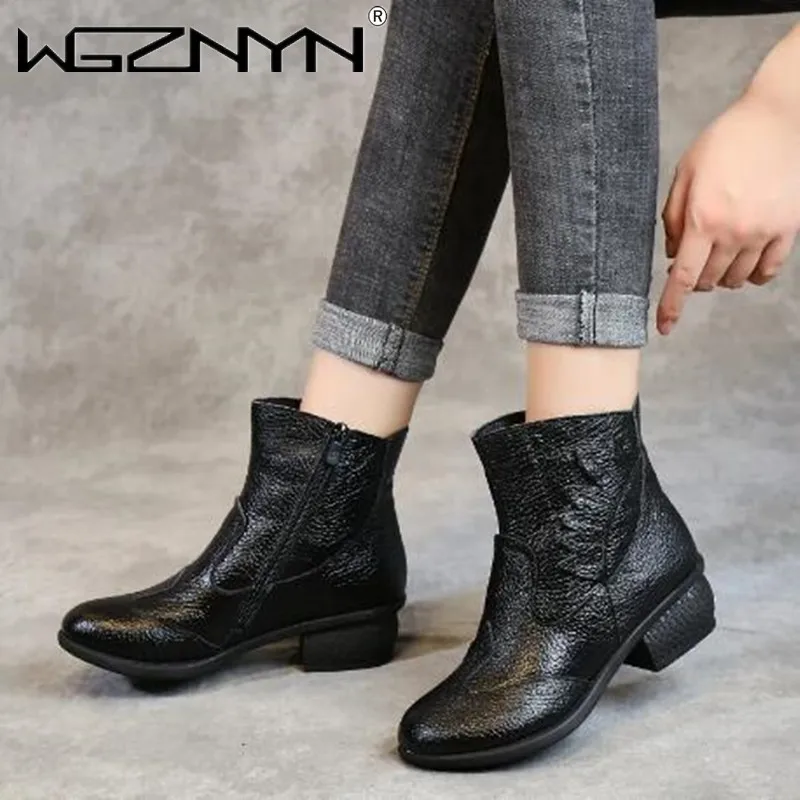 

NEW Vintage Casual Ankle Boots Women Shoes Genuine Leather Retro High Heels Ladies Shoes Botas Mujer Martin Boots Female Booties