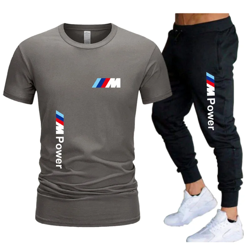 

2021 Fashion Casual Sportswear Summer Alphabet Print Suit Men's Jogging Fitness Suit Men's Suit T-shirt + Pants 2-Piece Set