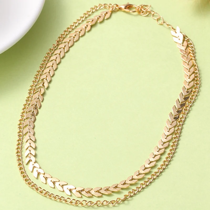 

European And American New Fashion Simple Necklace Popular Fish Bone Sequin Necklace Girls Personality Jewelry