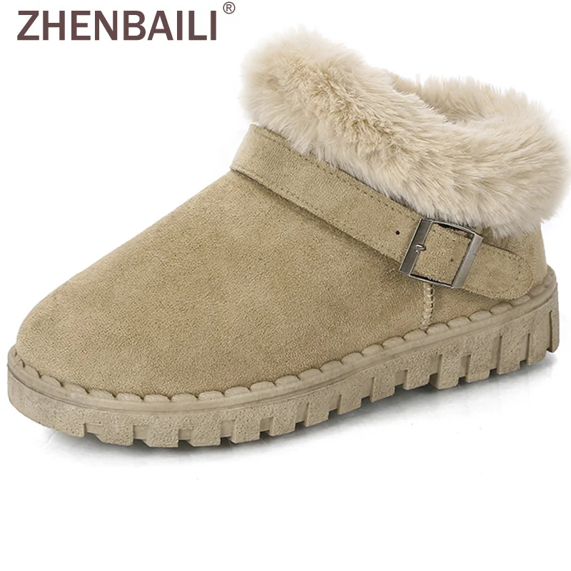 ZHENBAILI/ботильоны из искусственной замши на меху женские короткие теплые плюшевые