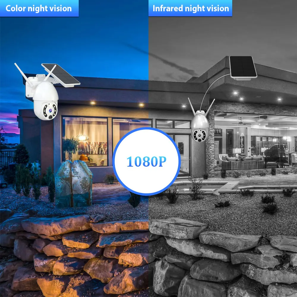 Outdoor IP Camera Solar WiFi Wireless Security PTZ 1080P HD Starlight Night Vision Battery Powered Surveillance | Безопасность и