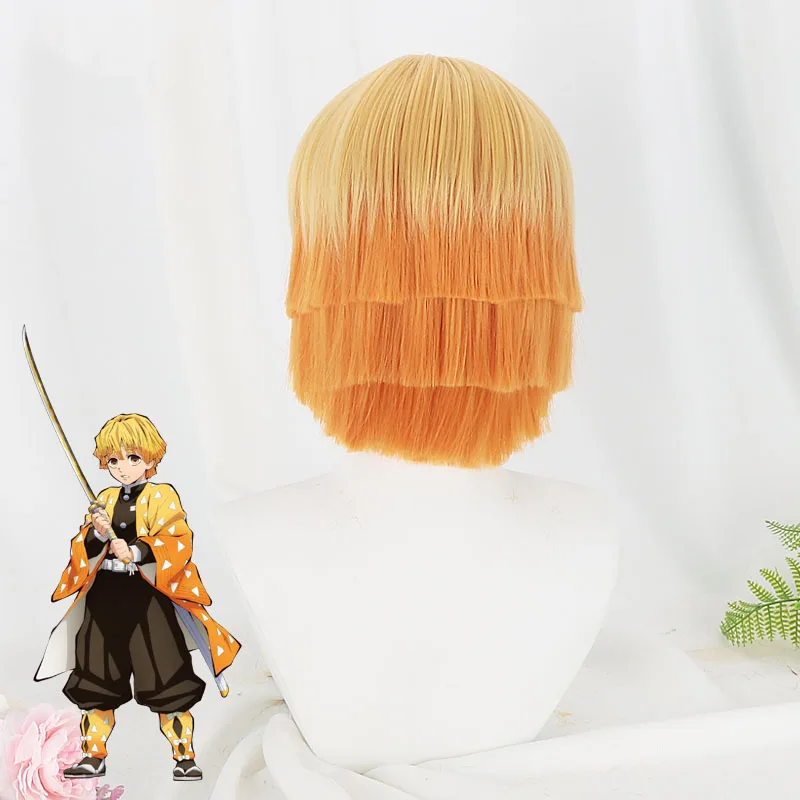 Парик для косплея аниме рассекающий демонов короткие желтые смешанные волосы