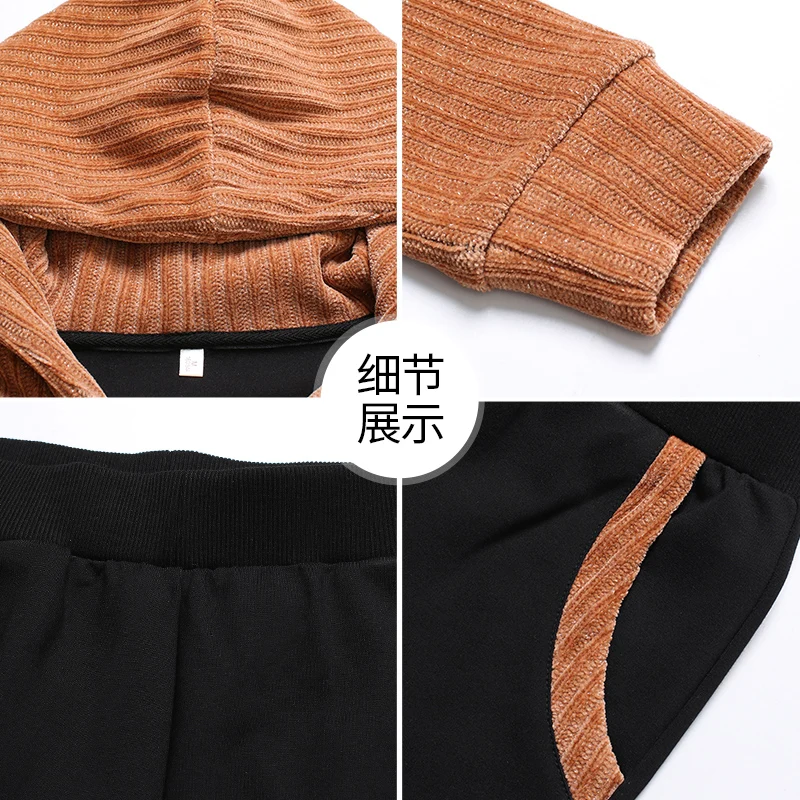 

Spring Autumn Ladies sports suit Women's corduroy Casual Suit Lapel Pocket Jacket Elastic Waist Flared Trousers Two-piece Suit