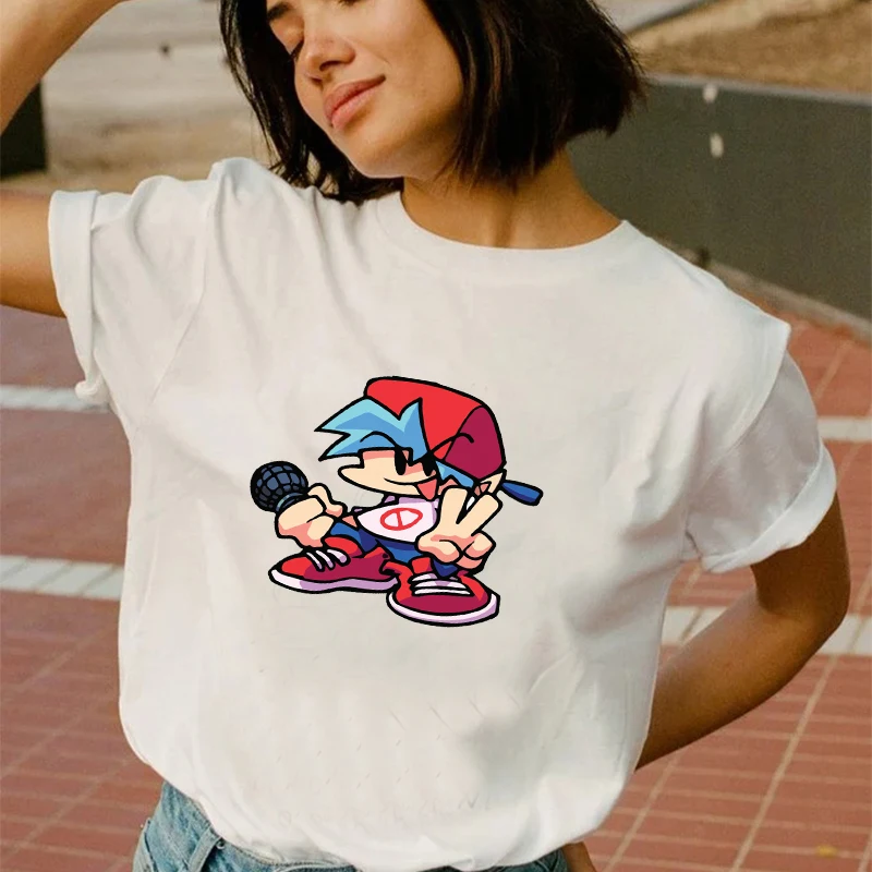 

Kawaii Character Pattern Top Friday Night Funkin Harajuku Casual T-shirt Loose Round Neck Women's Short Sleeve