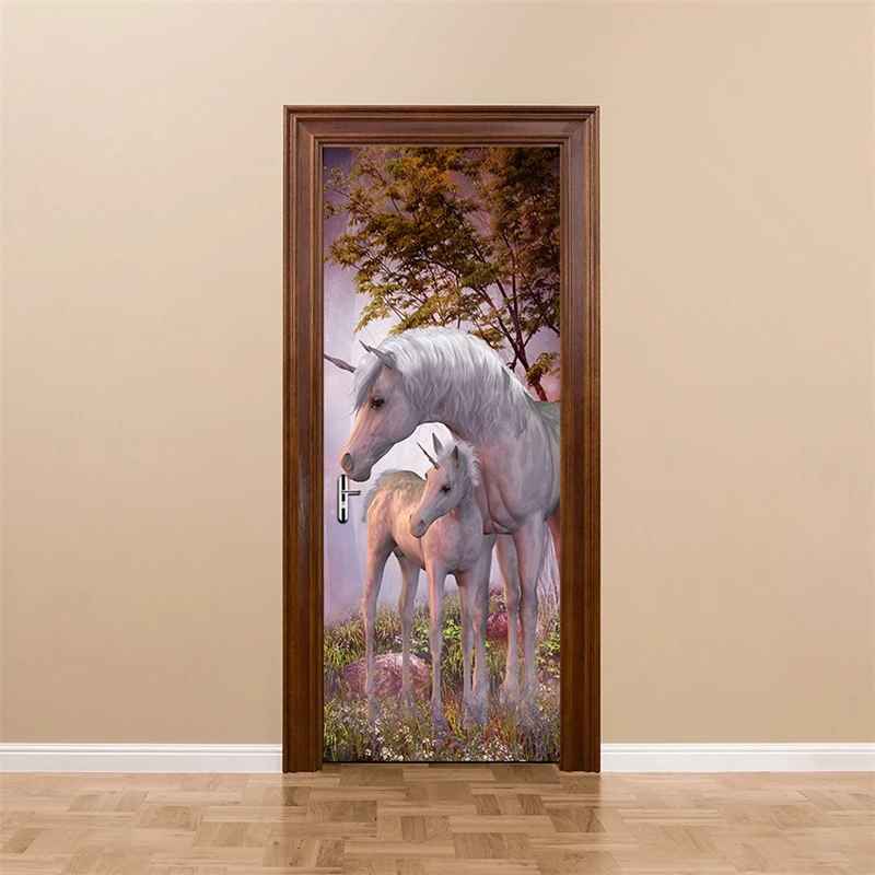 

Funny Door Stickers For Living Room Bedroom 3D PVC Self-adhesive Wallpaper For Doors DIY Renovation Decal Art Home Decor Murals