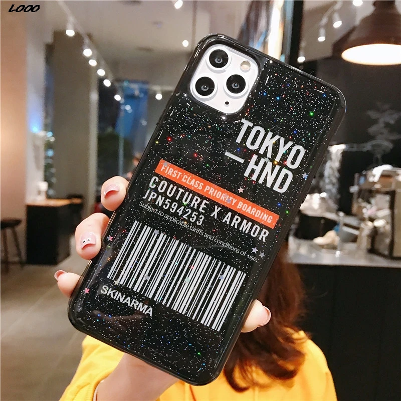 Черная эпоксидная смола арт буквы этикетка блестящий чехол для телефона iphone 11 Pro