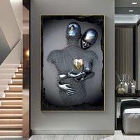 golden heart figure statue lover poster and prints nordic couple wall art canvas painting picture for living room home decor