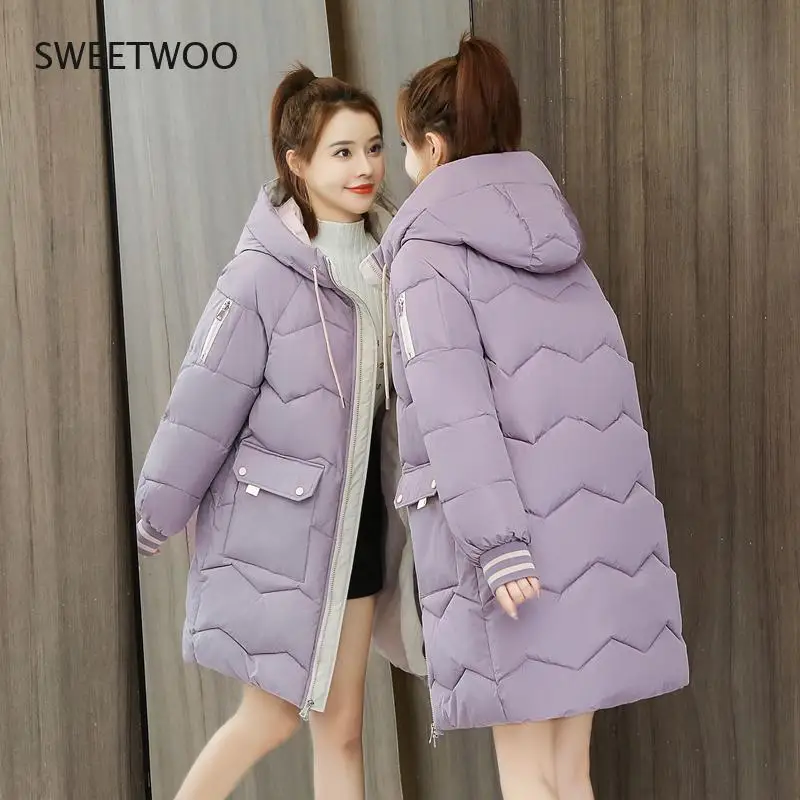 2021 Winter Women Jacket Coats Long Parkas Female Down cotton Hooded Overcoat Thick Warm Jackets  Casual Student Coat
