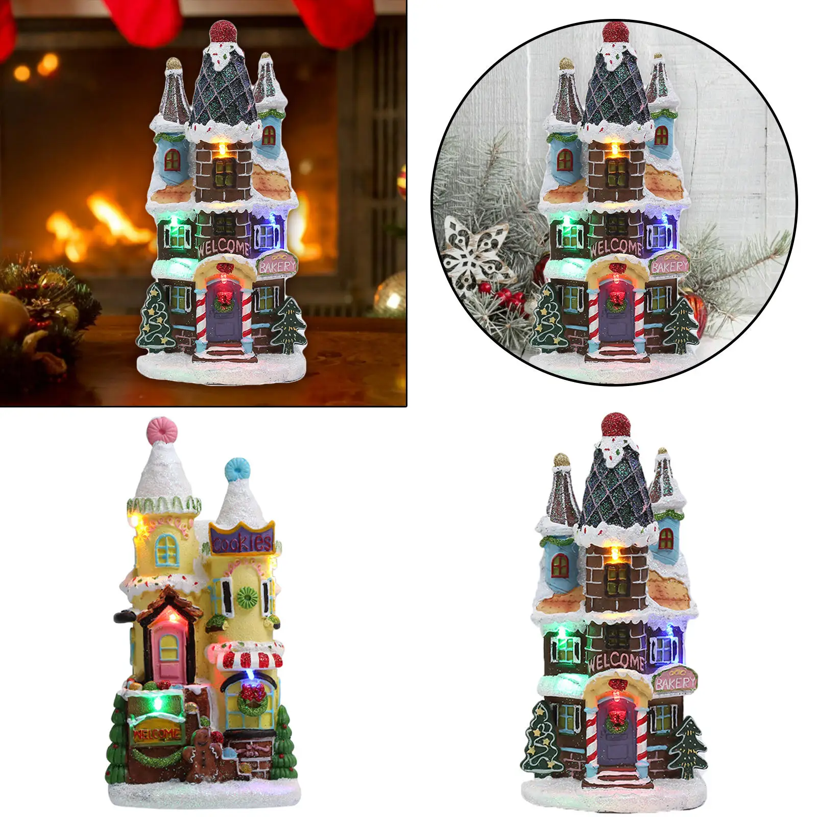 

Cute Christmas LED Lighted House Hand-Painted Gift Village Up Centerpieces Scene Holiday Tabletop Light Decoration