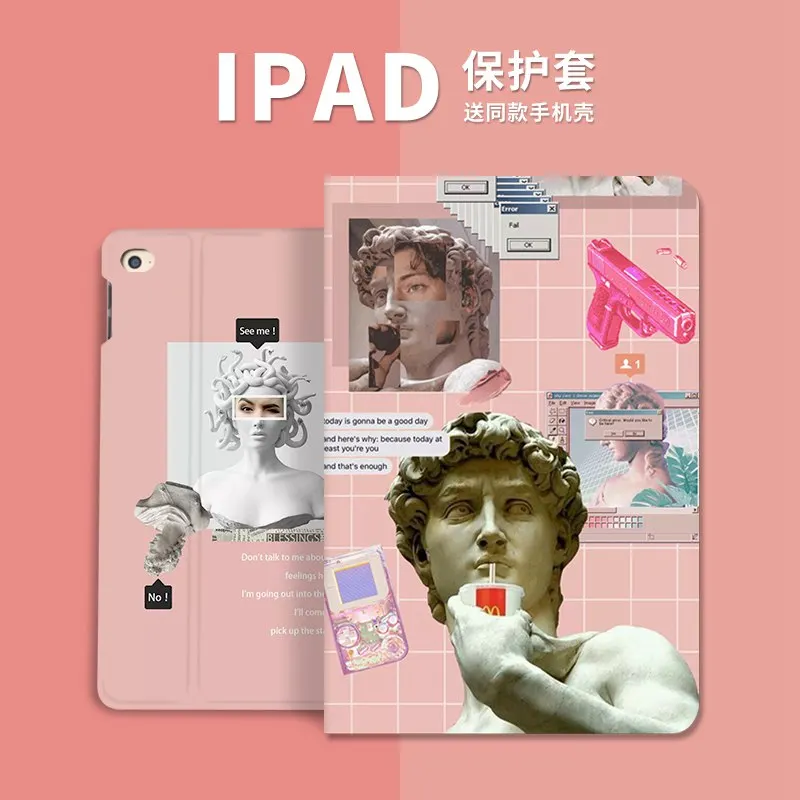 Розовый плед камень портрет откидная крышка для iPad 7th Air2 Pro 9 7 10 5 11 2 12 2020 2019 Mini45