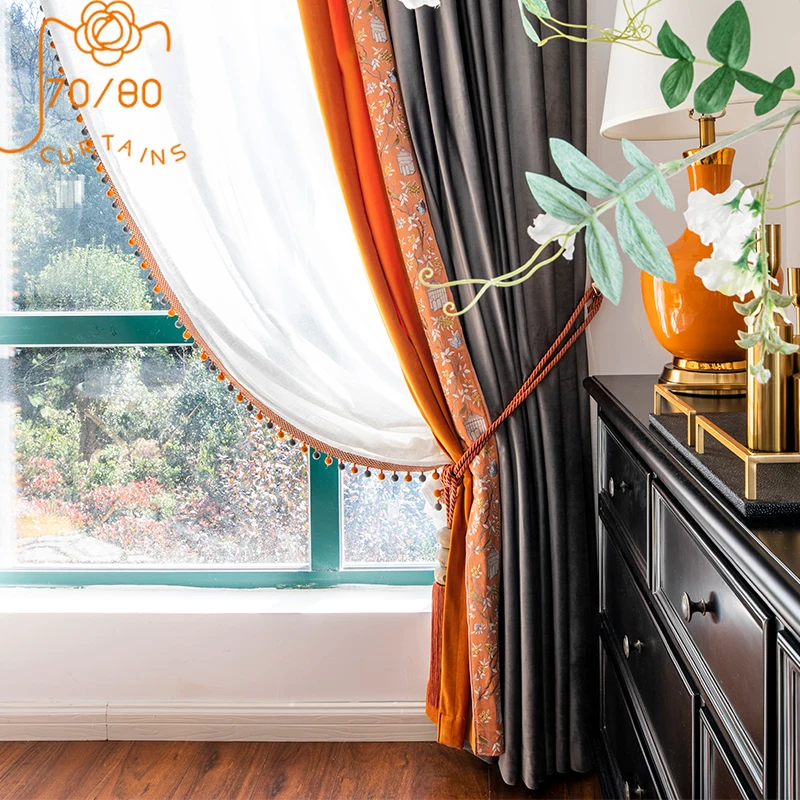 New Chinese Style Light Luxury Lace Stitching Thick Velvet Blackout Curtains for Living Room and Bedroom Customized Products