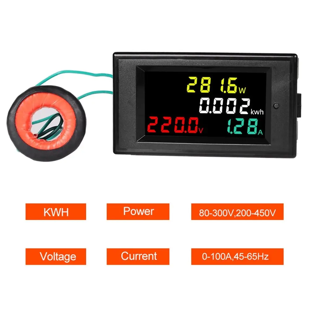 

Color LCD Display Panel Meter Energy Watt Meter With Voltmeter Ammeter Power Meter AC Multimeter 220V 380V 100A