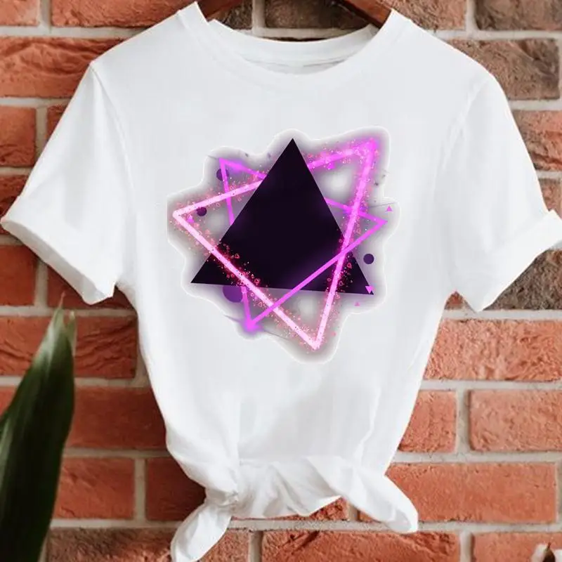 

Футболка женская летняя с круглым вырезом, модная тенниска с геометрическим принтом, майка с коротким рукавом и графическим принтом