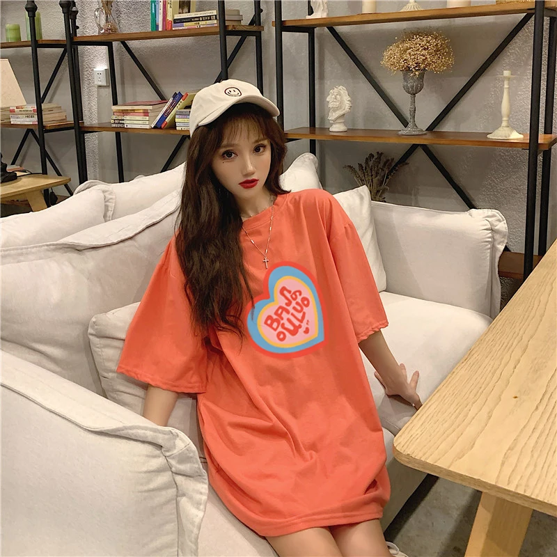 

Love print short-sleeved t-shirt women's summer Korean version loose-fitting