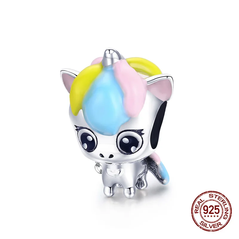 Подлинные эмалированные бусины в виде единорога из стерлингового серебра 925