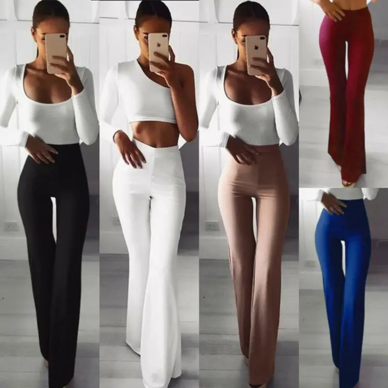 Пикантные женские длинные брюки с высокой талией деловые однотонные облегающие