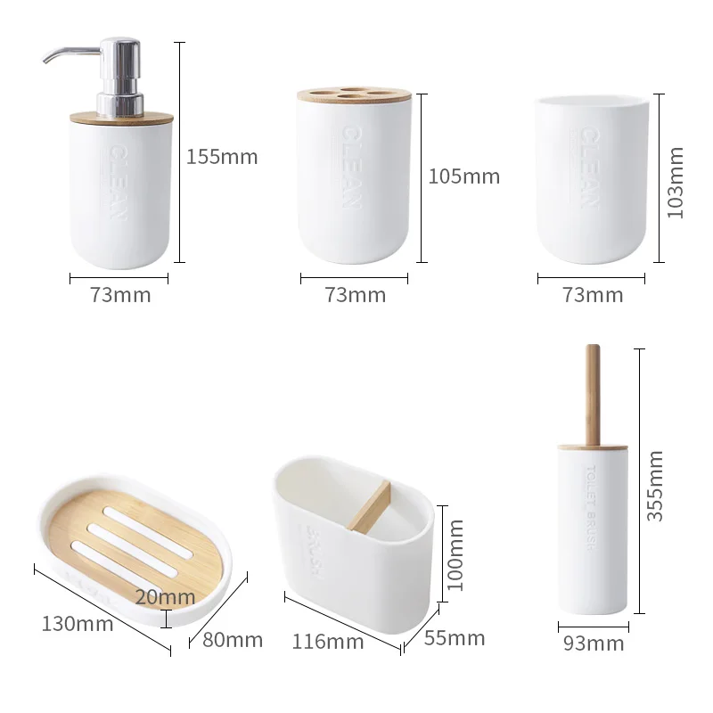 

6Pcs Bamboo Bathrooms Set Toilet Brush Toothbrush Holder Cup Soap holder Emulsion Dispenser Container Bathroom Accessories