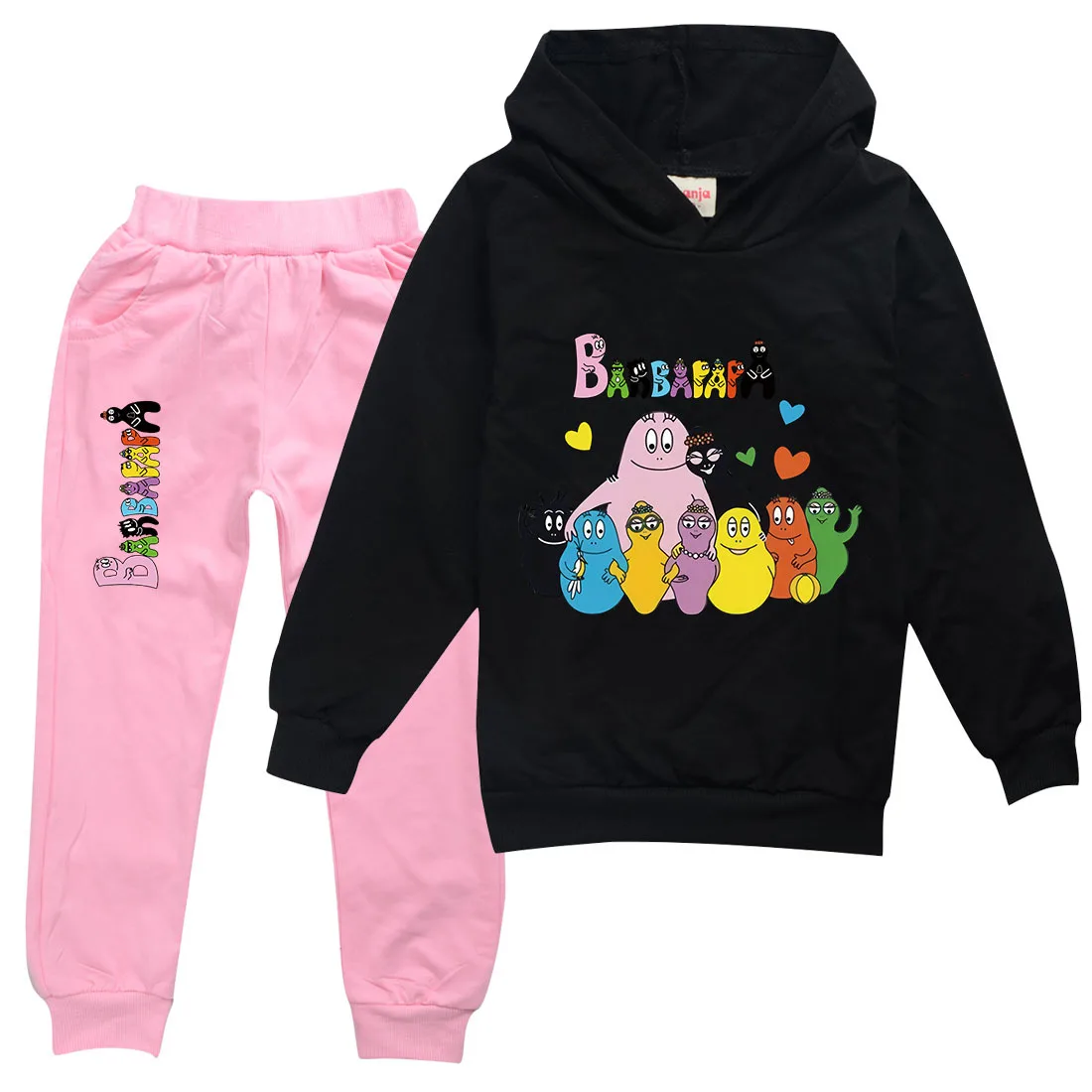 Barbapapa Cartoon Hoodies+Pants Sets Children Baby Girl Clothes Kids Sweatshirt Autumn Anime Printing Hooded Tops Clothing