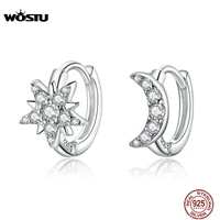 wostu authentic 925 sterling silver moon star earrings classic zircon smart earrings for women making fine jewelry cte289