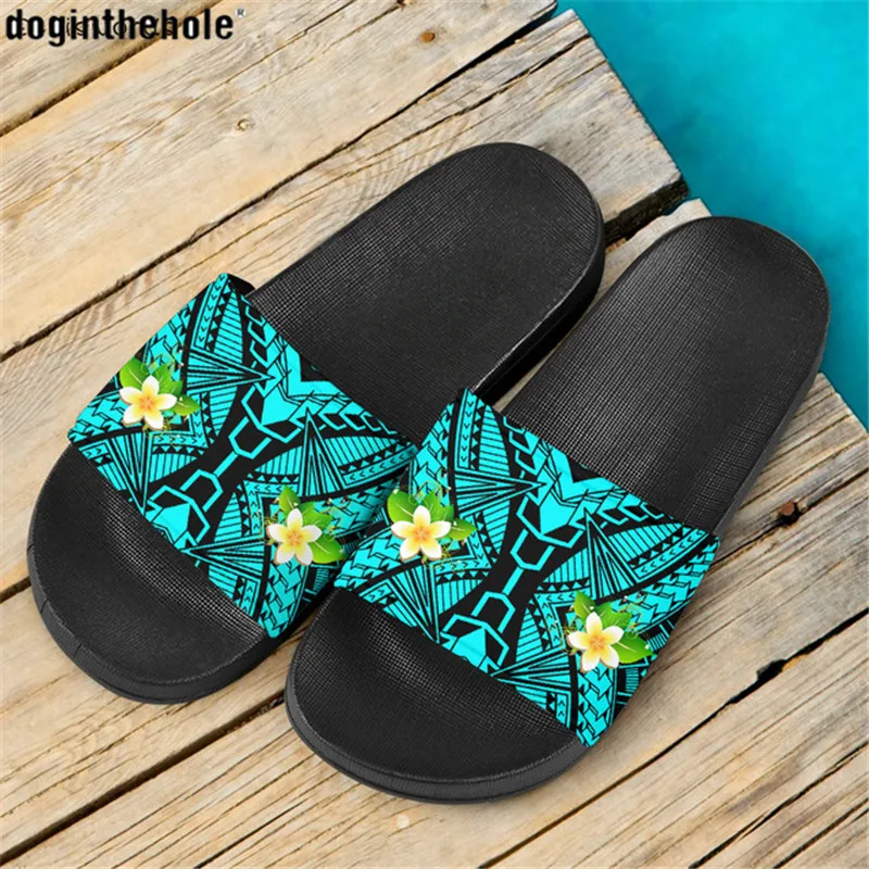 

Doginthehole Polynesian Home Sandal Slipper Women Ladies Floral Print Beach Slipper Fashion Female Flat Shoe 2021