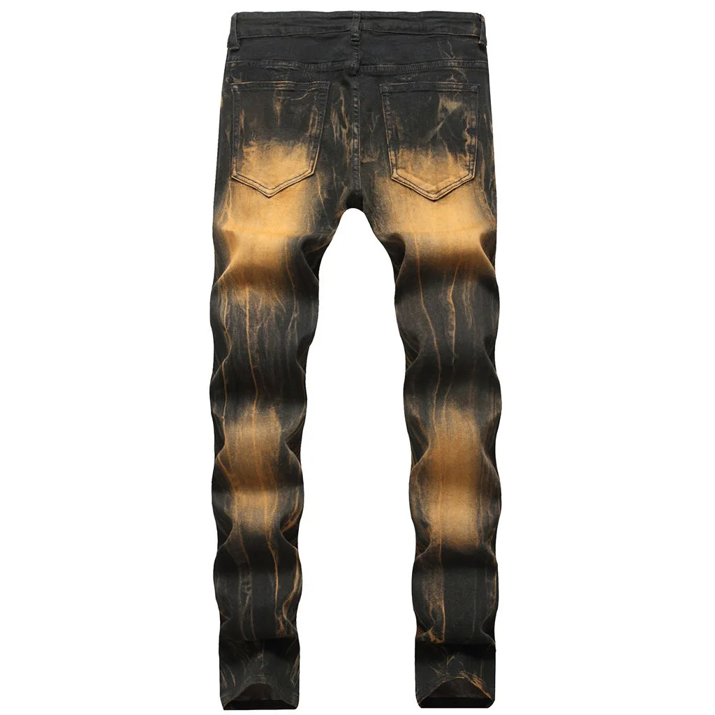 Модная уличная одежда мужские джинсы в винтажном стиле серый цвет обтягивающие