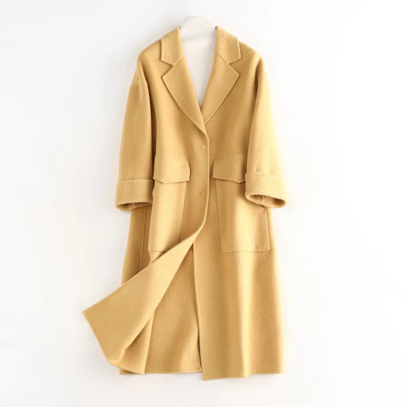 Женское шерстяное пальто 2019 зимнее Новое повседневное длинное костюм с длинными