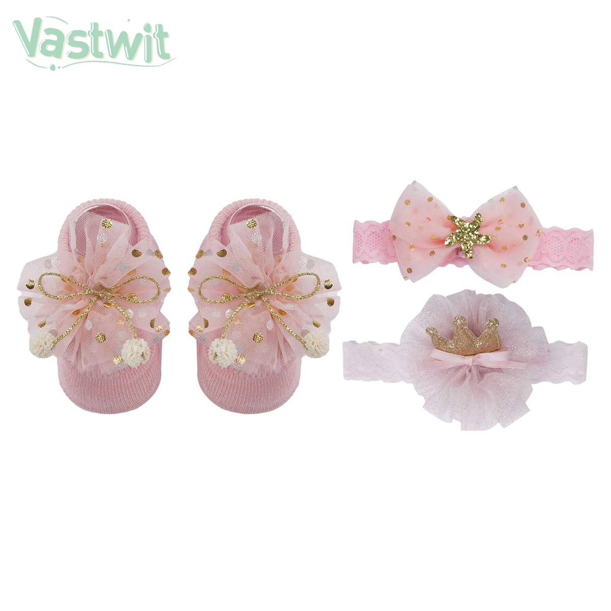 

3Pcs/Set Baby Girl Flower Lace Elastic Headbands Socks Crown Bows Newborn Hairband Turban Baby Hair Accessories with Gift Box