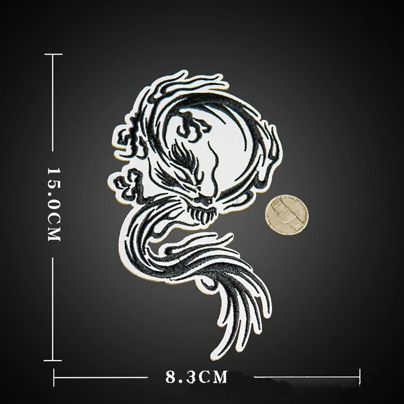 Изящные вышитые нашивки с китайским драконом креативная аппликация черным