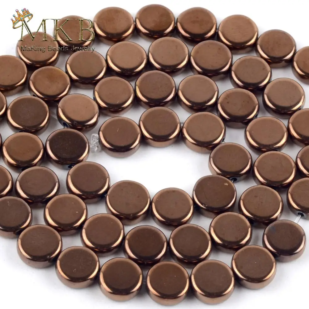 Плоские круглые бусины с гематитом из натуральной бронзы и меди для изготовления