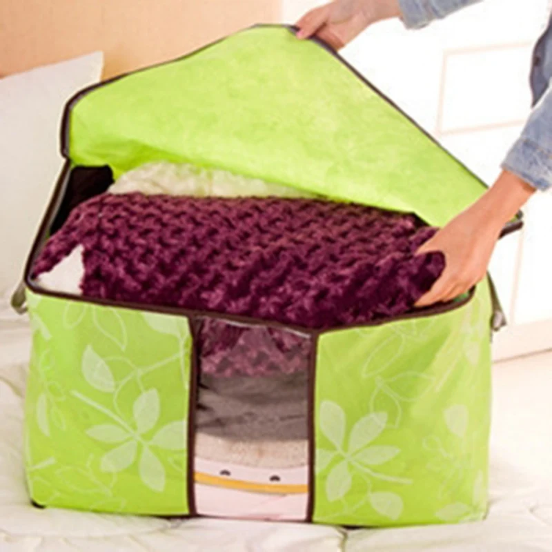 

Leaf Printing Pattern Cotton Storage Bag Non-Woven Clothes Organizer Box Home Travel Storage Container