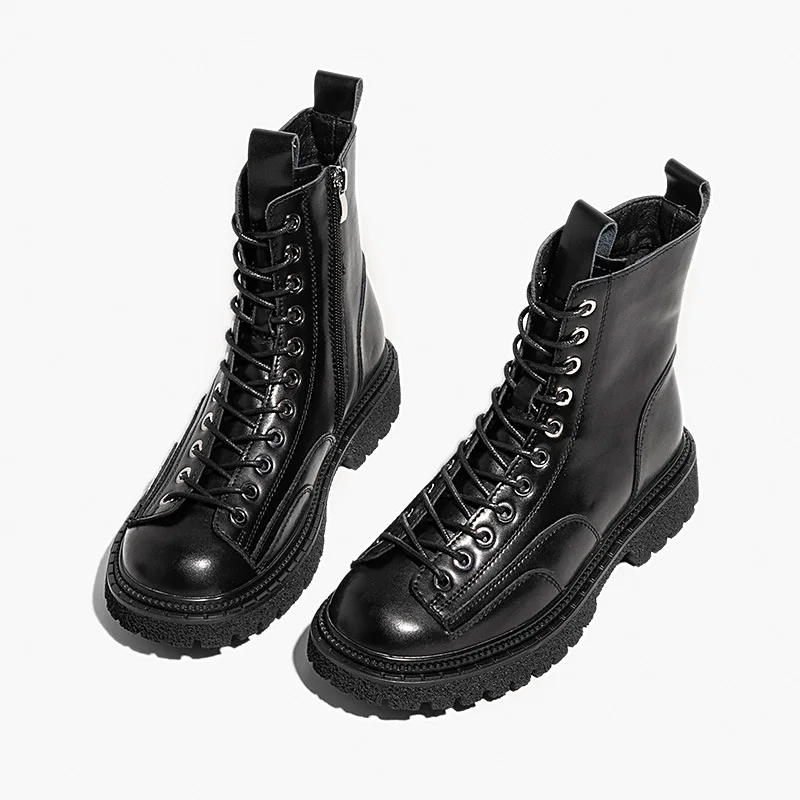 

Кожаные женские сапоги для верховой езды 2021 Корейская версия диких сапог на плоской подошве в британском стиле студенческие сапоги в стиле ...