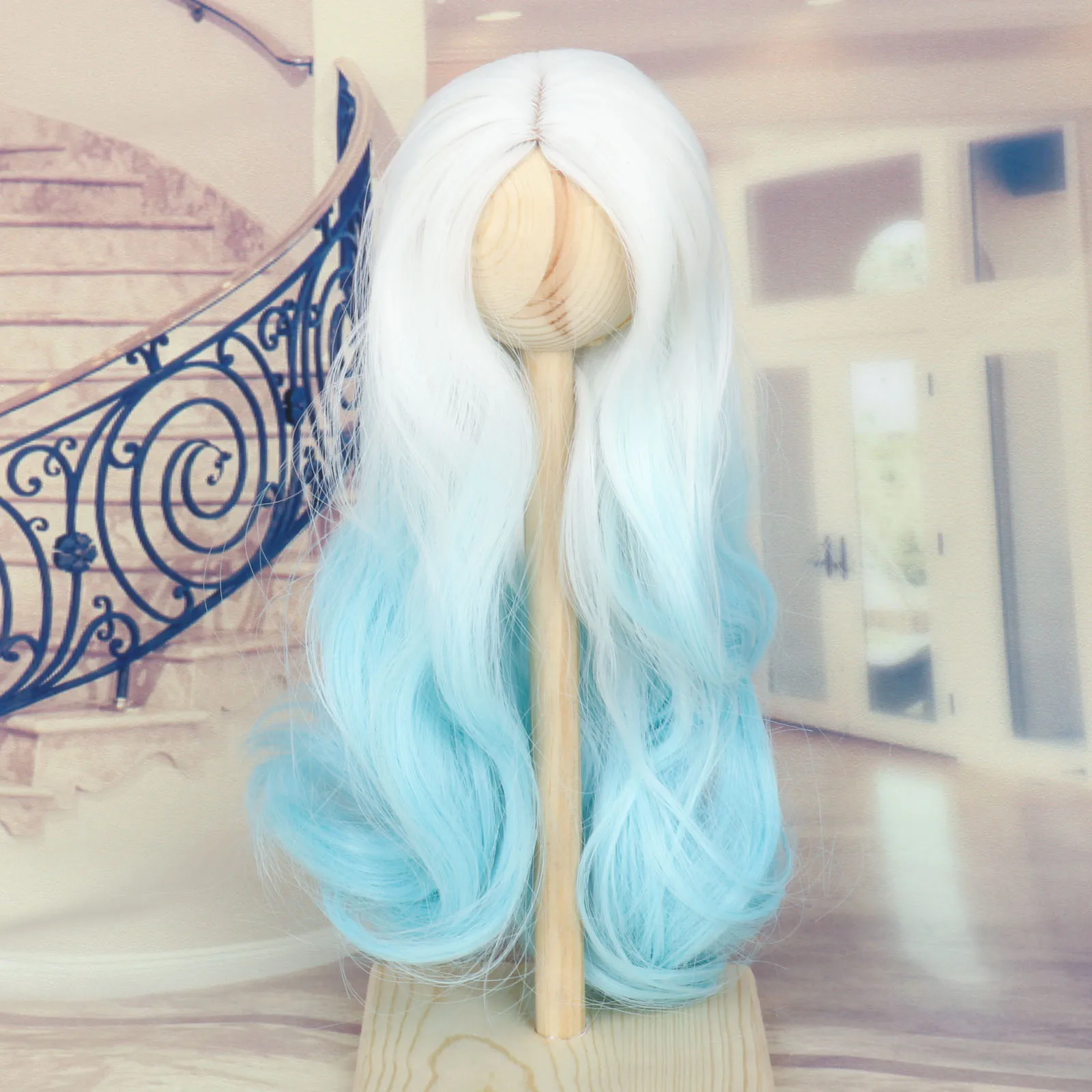 

Парик для куклы BJD, 8-9 дюймов, 1/3, MSD, DOD, Pullip Dollfie, длинные вьющиеся волосы, окрашенные, белые, синие, центральные части