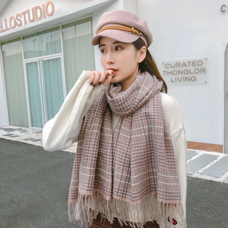 YIMEI011 толстое теплое шерстяное пончо 180 см зимнее женское повседневное клетчатое