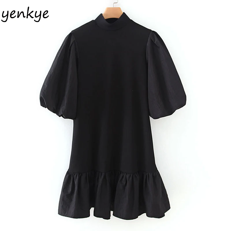 Женское винтажное черное лоскутное трикотажное платье женское мини-платье