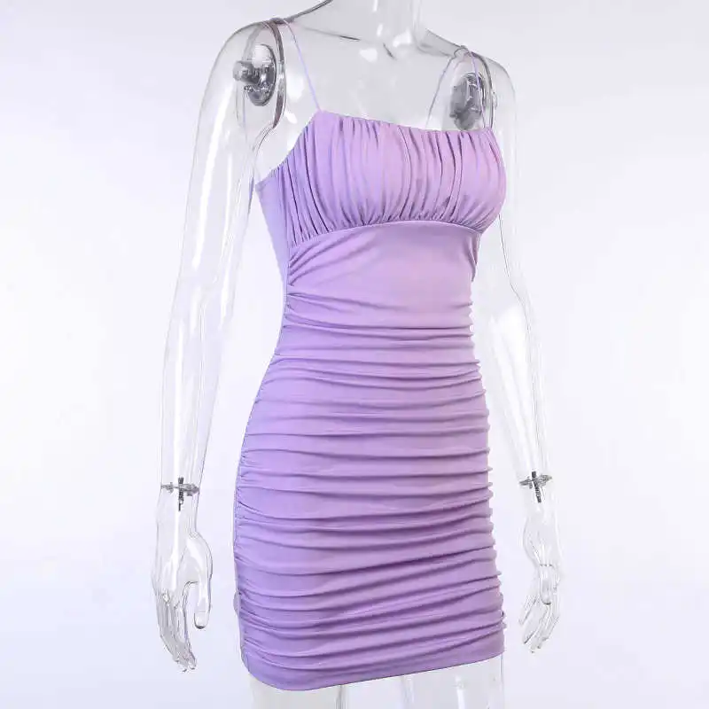 

Fashion Ruched Bodycon Party Dresses For Women Sling Sleeveless Purple Black Mini Dress Clubwear Slim Skinny Dresess Mujer