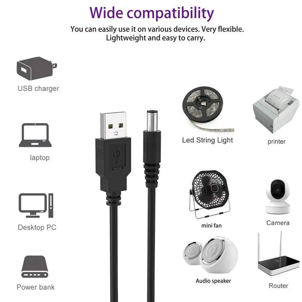 1PC QC 3.0 USB To DC 1.5A 5.5x2.1mm Step Up Cable Power Boost Line For WiFi Router LED Strip Light Camera More 12V Devices