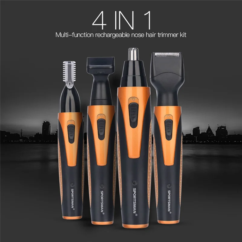 4 in 1 Portable Rechargeable Nose Ear Hair Trimmer Set Wireless Men Cutter Beard Shaver Face Eyebrow Nose Hair Removal Device