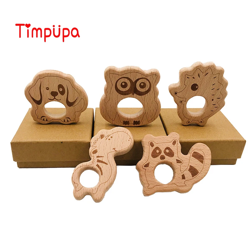 

Timpupa Baby Wooden Teethers Food Grade Beech Wood Animal Wooden Shape Pacifier Wooden Teether Newborn Toy