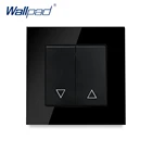 Wallpad, выключатель для штор, 2 клавиши, , контактный выключатель, черная Хрустальная панель из закаленного стекла, 86*86 мм