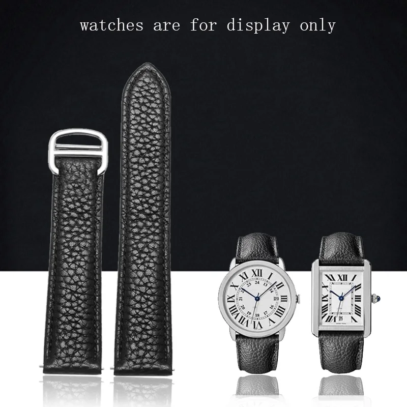 Ремешок из натуральной кожи для мужских и женских наручных часов черный