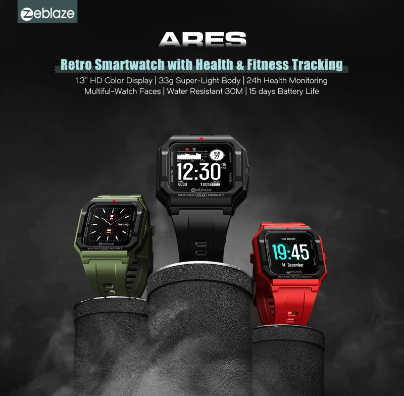 

2021 Zeblaze Ares Smart Watch Bluetooth Smartwatch 3 ATM Heart Rate Tracking 15Days Battery Life Watch For Android IOS Phone