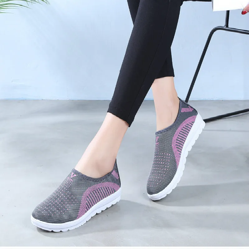 Женские сетчатые туфли на плоской подошве Лоскутные слипоны Хлопковая