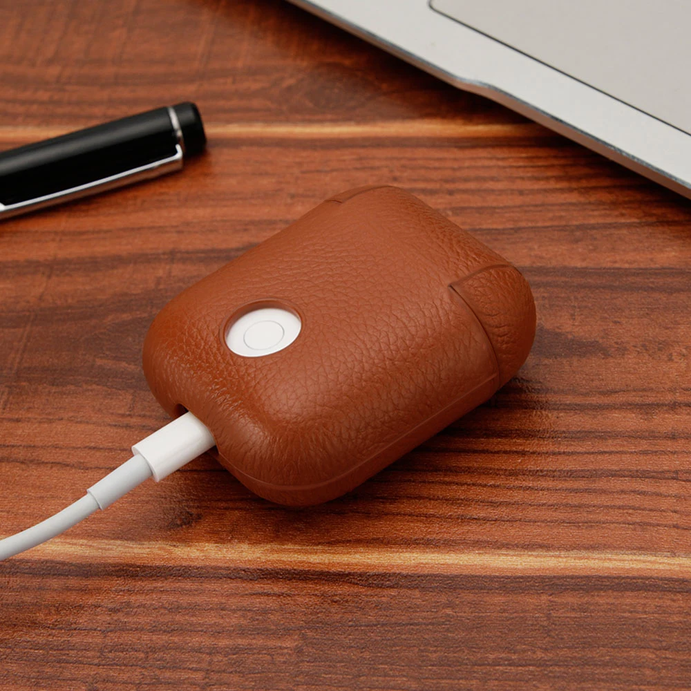 LISM чехол из натуральной кожи для Apple Airpods 1/2 противоударный ПК чехол для AirPods протектор для наушников Litchi шаблон чехол Капа