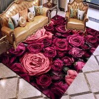 Rectangular European Style Anti-Slip Rose Family Bedroom Living Room Camping Carpet Rugs 100% Polyester Mat Home Decoration