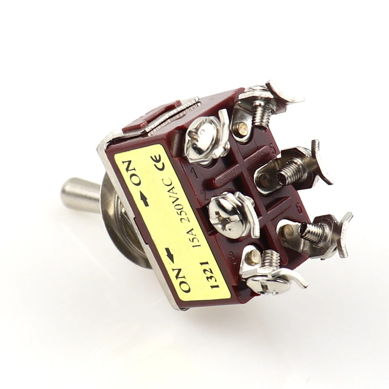 1pcs E-TEN1321 12mm 250V 15A 6 Pin ON-ON Toggle Switch Rocker DPDT Brown | Switches