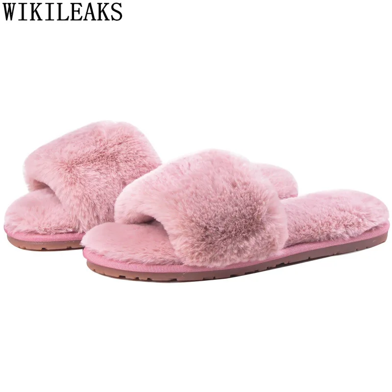 

White Fluffy Slippers Woman Fur Indoor Slippers Woman fashion Shoes for Women 2022 Black Flats Shoes Women Home Slippers Women
