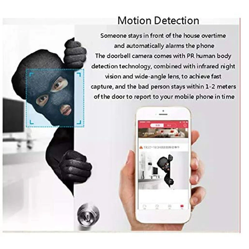 

V20 Wireless Doorbell Camera with Wide Angle Night Vision Wireless Smart Door Security Camera Bells Chimes Black Us Plug
