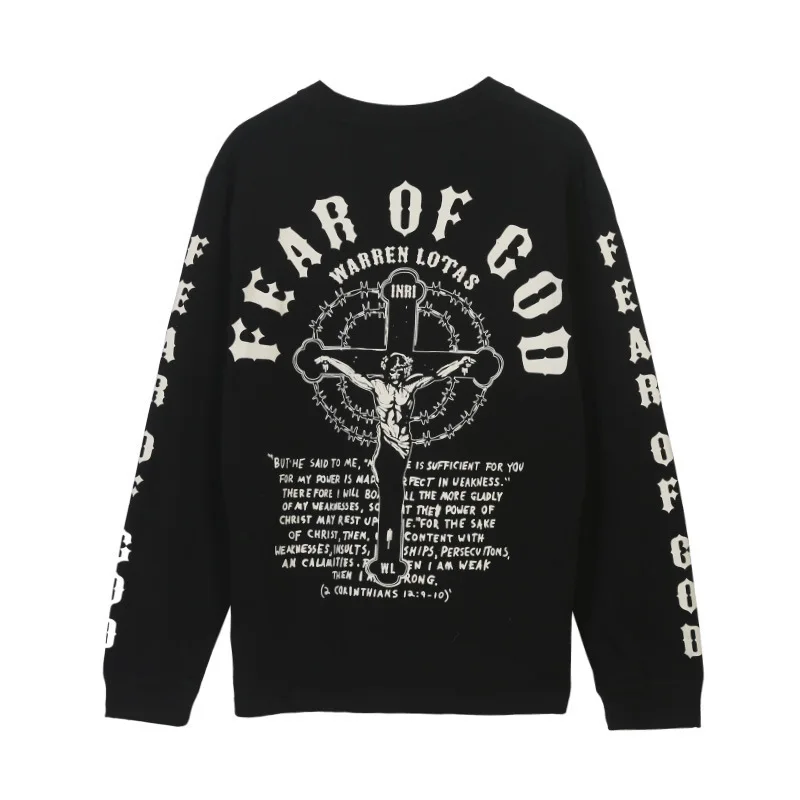 

Fashion brand fear of God fog Jesus Religious limited cross letter long sleeve T-shirt