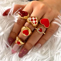 just feel red wedding jewelry enamel crystal love rings for women shine resin baiyun chunky geometric ring fashion bijoux gifts
