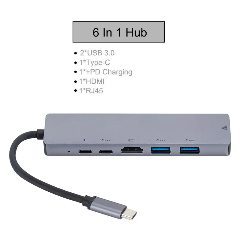 6 в 1 USB 3 TypeC to HUB HDMI 60 Гц + 0x2 PD зарядка USBC RJ45 подходит для MacBook|USB-хабы| |
